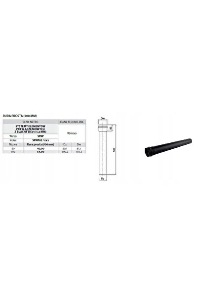 NO BRAND Țeavă de oțel neagră 1,2 mm fi 80 0,5 mb pentru coș de fum sobă pe p...
