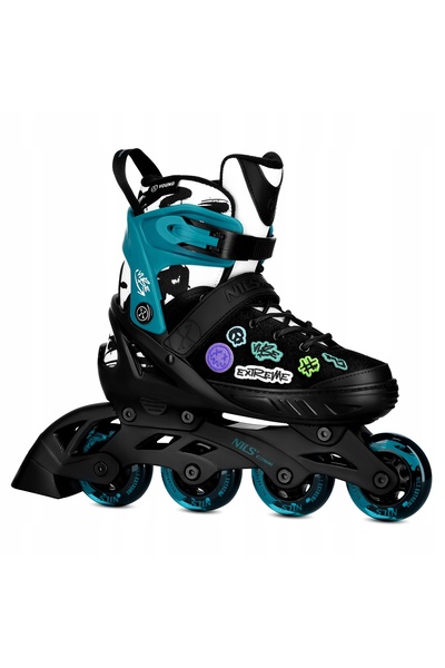 Nils Extreme Patine pentru copii, turcoaz, reglabile, cu petice, 29-32 XS