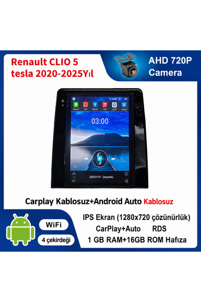 CONION Renault CLIO 5 tesla 2020-2025 Yıl uyumlu 1GB Ram 16GB Rom Hafıza Andr...