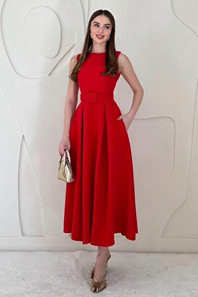 Generic Brand Red Halter Neck Flared Dress