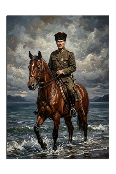 Artmeg Portret decorativ pe pânză a lui Atatürk călare pe mare - tablou din l...