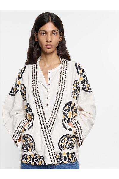 PARFOIS Kadın %100 Pamuklu Nakışlı Kimono
