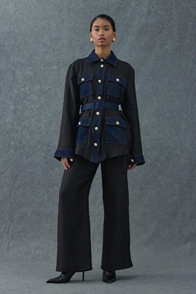 Generic Brand Black Garnished Pocket Shirt and Trouser Set