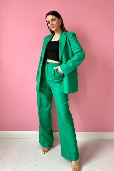 ELBEE Green Double Button Jacket and Trousers Set