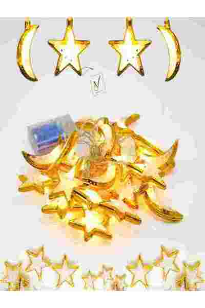 View star Ramazan Golden Moon and Star LED String Lights – Battery Operated R...