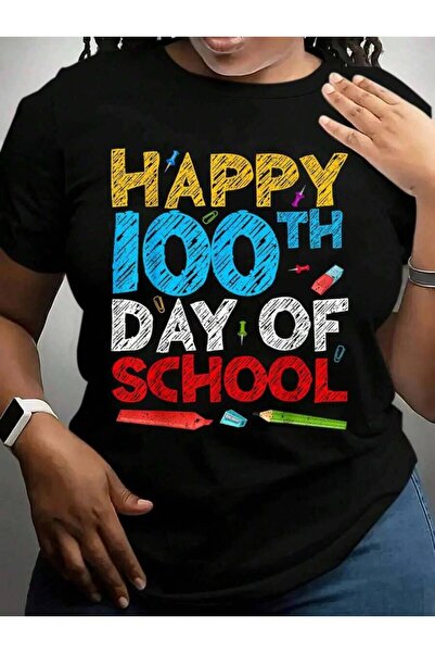 NOURAM Happy 100Th Day Of Back To School Black Graphic T Shirts Tee