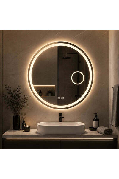 shark design Oglindă LED rotundă 80×80 cm, cu lupă cosmetică, funcție anti-ab...