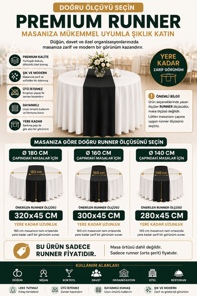 ilmek Dertsiz Runner |   Does Not Need Ironing, Does Not Retain Stains. |   For Wedding, Event, Organization, Hotel, Restaurants and Home