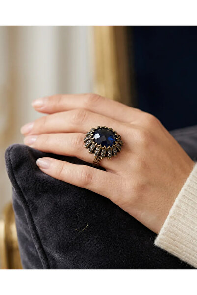 Dorvina Bronze Women's Ring Authentic Copper Jewelry Margazite Worked Navy Bl...