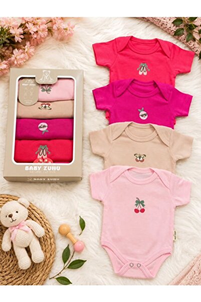 BABY ZUHU 4-Piece (0-12 Months) 100% Cotton Embroidered Baby Bodysuit