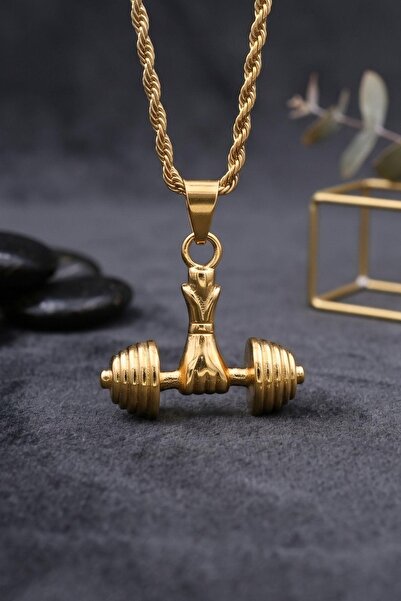 Prestige Dumbell Kolye Paslanmaz Çelik Zincir Altın Kaplama 902882