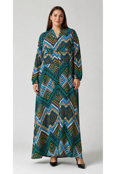 bezeXL Plus Size Patterned Viscose Dress Navy Blue