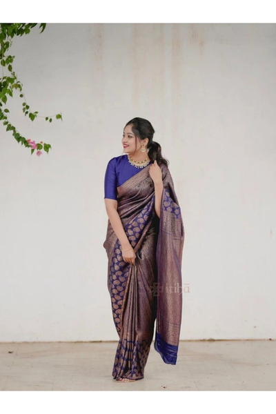 MYSMAR Purple Jacquard Soft Silk Saree - MAF3157 | Purple-Size-0