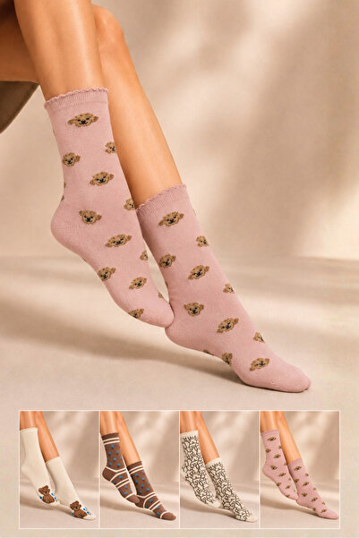KARDEŞLER ÇORAP Women's Cotton Patterned Socks Multi-Colored 4-Piece Pack