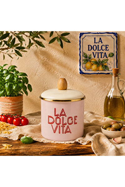 ALEV EMAYE 12 cm Emaye Kavanoz – Kapaklı La Dolce Vita Saklama Kavanozu, Pembe