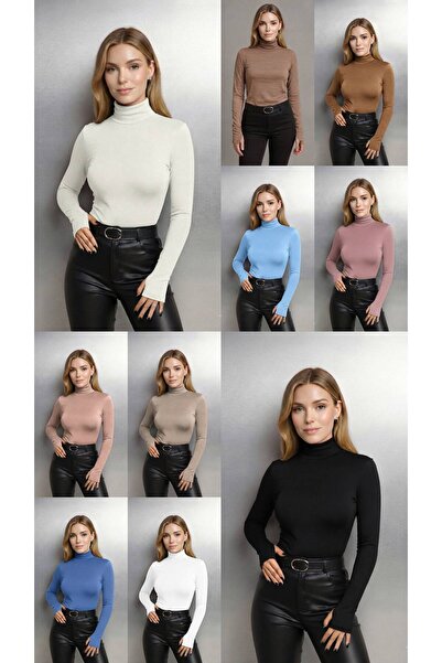 ALDAIYR Round Neck Women's Long Sleeve Stretch Fabric Bodysuit with Toes