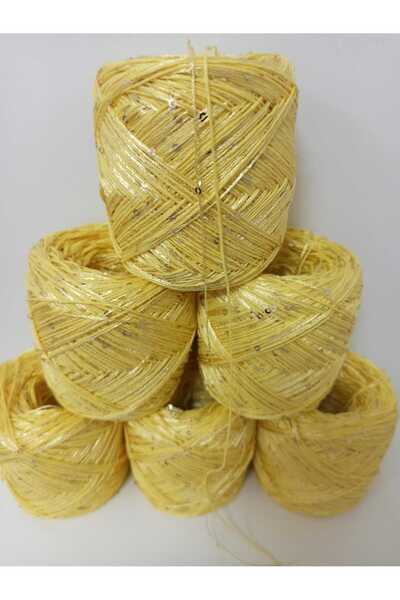 İPEK YÜN İPLİK DÜNYASI Koton Cotton Knitting Yarn (Chick Yellow, Gold Sequin)...