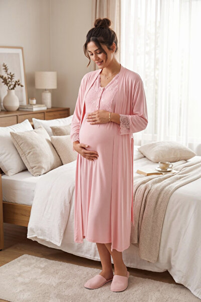 Miss Dünya Lissa Alina Sabahlıklı Lace Detailed Zero-Sleeve Maternity and Pos...