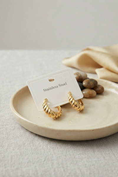 Clariss 316L Steel Gold Color Curved Hoop Model Earrings