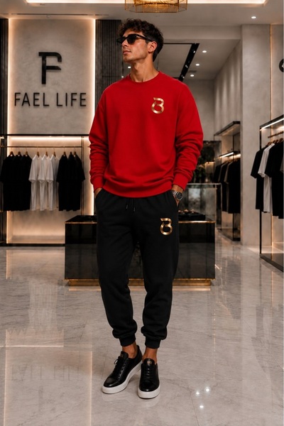 FAEL LİFE Unisex Comfortable Fit Zero Neck and Sweatpants B Printed Set