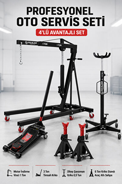 özyıldız 1 Ton Motor İndirme Vinci, 3 Ton Kriko, 500 Kg Şanzıman Krikosu ve 6...