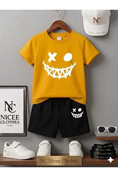 Leto Lykia Summer Children's T-Shirt Shorts Unisex (White Smiling Man Printed)