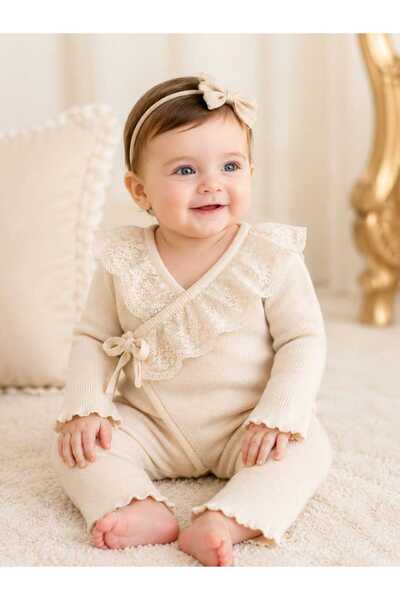 LİLİYUM Baby Girl Child Stylish Luxury Gift Lace Collar Bowknot Knitwear Jump...
