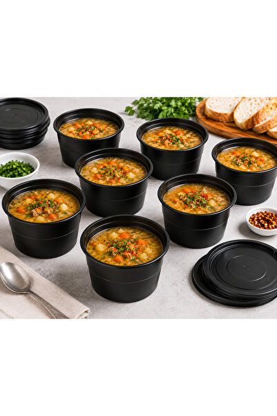 OEM Set 50 Boluri Supă PP Negre 680 ml, Caserole Alimentare pentru Ciorbă, Su...