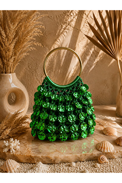 Verda Desing Handmade Design Mango Sequin Green Color Evening Dress Bag Women...