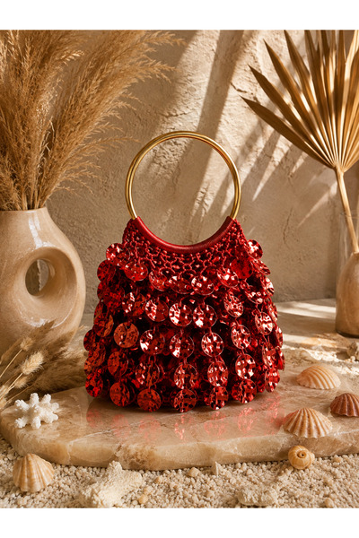Verda Desing Handmade Design Mango Sequin Red Color Evening Dress Bag Women's...