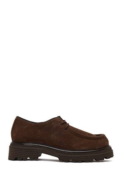 Derimod Women's Brown Lace-Up Thick-Soled Suede Leather Masculine Shoes Wf190...