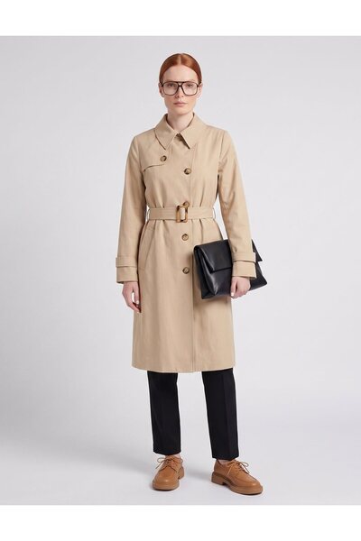 Kayra Şömizye Collar Double-Breasted Trench Coat Light Beige