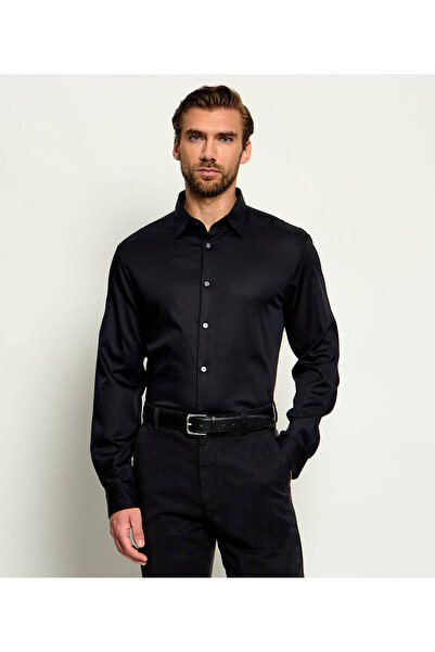 Emporio Armani Men's Regular Fit High Cotton Content Long Sleeve Black Shirt