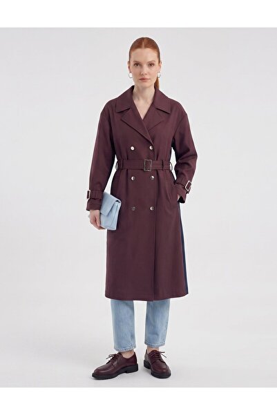 KYR Contrast Color Trench Coat Dark Burgundy-Dark Navy Blue