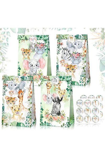 Generic Brand Aputue Animal Party Favor Bags, 12 PCS Jungle Safari Zoo Kraft ...