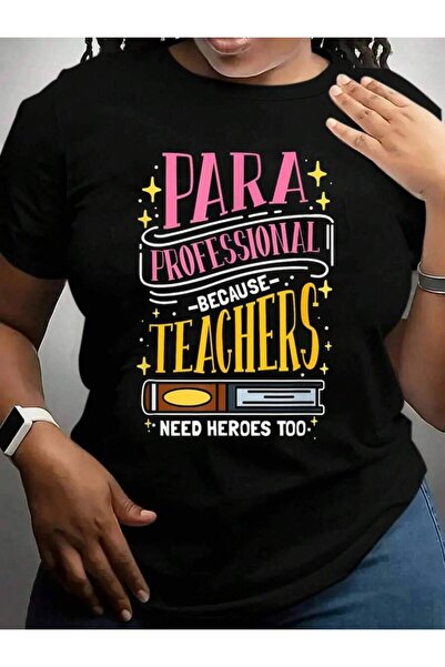 26LIK تي شيرت بطباعة جرافيكية باللون الأسود بعبارة "Paraprofessional Because ...