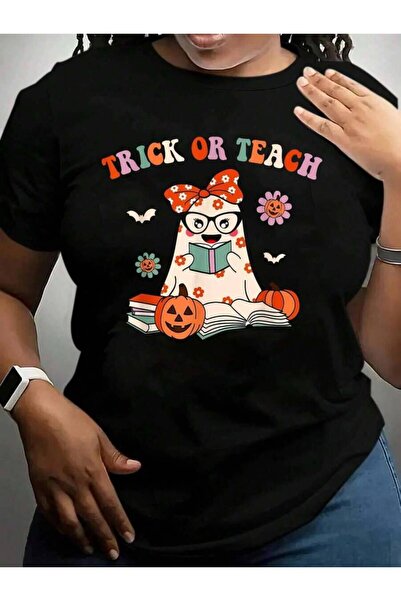 29CUN تي شيرت Groovy Trick Or Teach Retro Floral Ghost Teacher Halloween للرج...