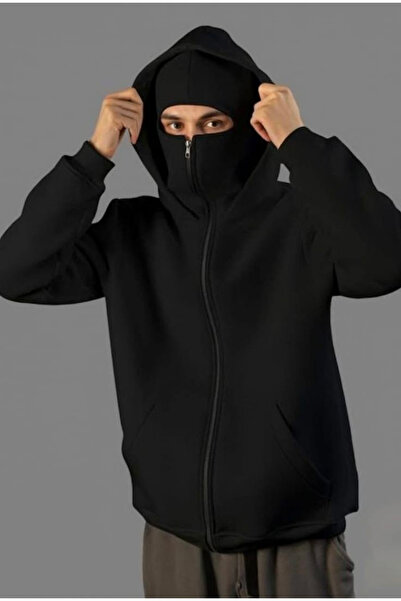 ZAVIXO Unisex Ninja Masked Hooded Zippered Sweatshirt Face Protected Oversize...