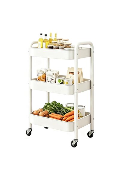 Generic Beauenty 3 Tier Rolling Storage Cart, Metal Kitchen Trolley with Lock...