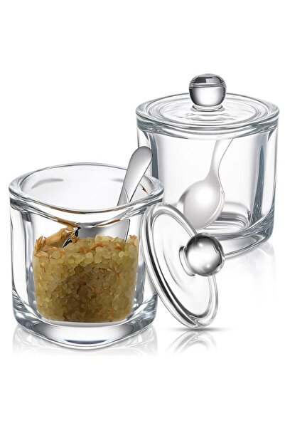 Generic Glass Salt Cellar Set of 2 with Lid and Spoon Container for Kosher, S...