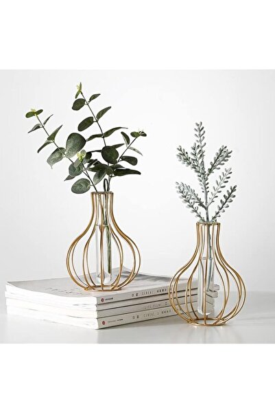 Generic Pack of 2 Gold Metal Flower Vases, Small Desk Decoration for Flower A...