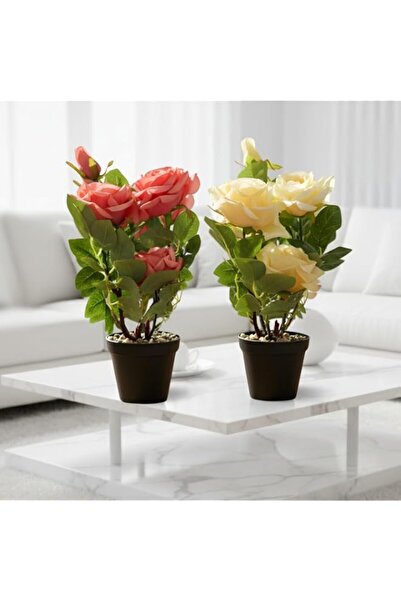 Generic Artificial Rose Flower Plant in Pot, 32cm Realistic Faux Roses with D...