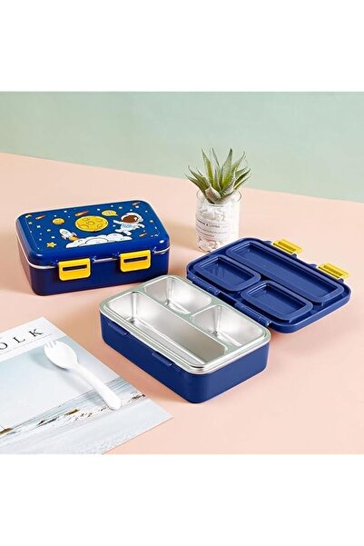 Generic Bento Lunch Box, Navy Blue Stainless Steel Container with Space Theme...
