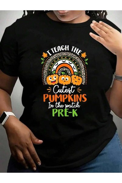 9JY تي شيرت مطبوع عليه I Teach Cutest Pumpkins In The Patch Pre-K Teacher للر...