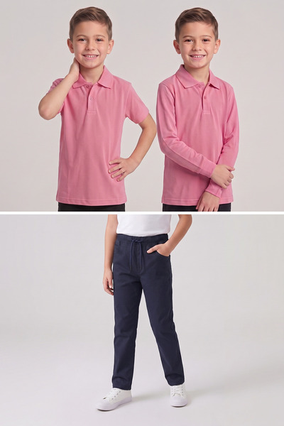 nacar çarşı Boys' School Pink Long and Short Sleeve Polo Collar T-Shirt Navy ...