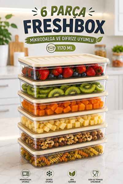 Mecra Life 6 Parça Freshbox 1170 ML Saklama Kabı Seti – Buzdolabı Düzenleyici...