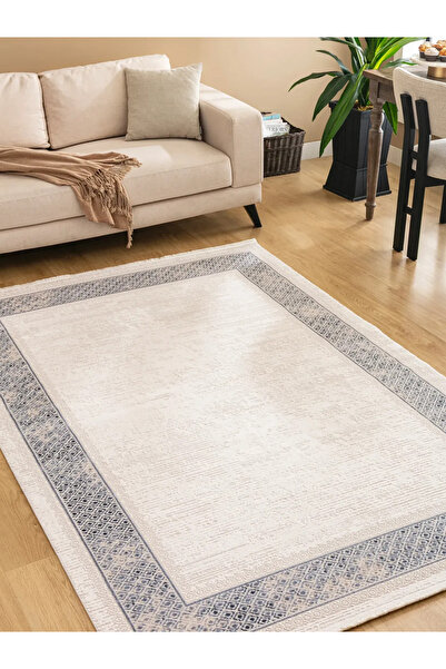 Tuğra Halı Bloom BM07 Krem Mavi 80 x 300 cm Akrilik Saçaklı Salon Halısı