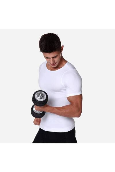 Nevara Men's Sports Compression T-Shirt 360 °   For Sculpting the Figure and Supporting the Body – White