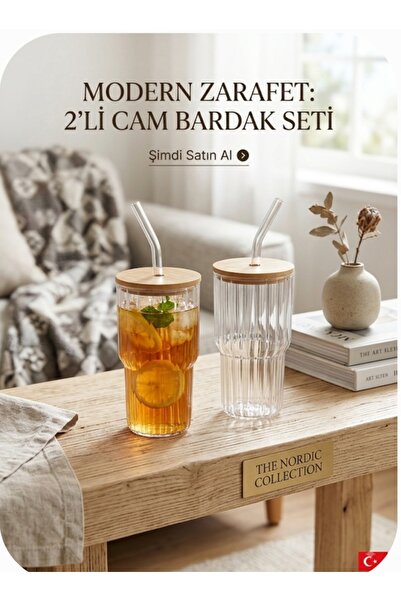 Bambu kapaklı 2 li kokteyl borosilikat bardak