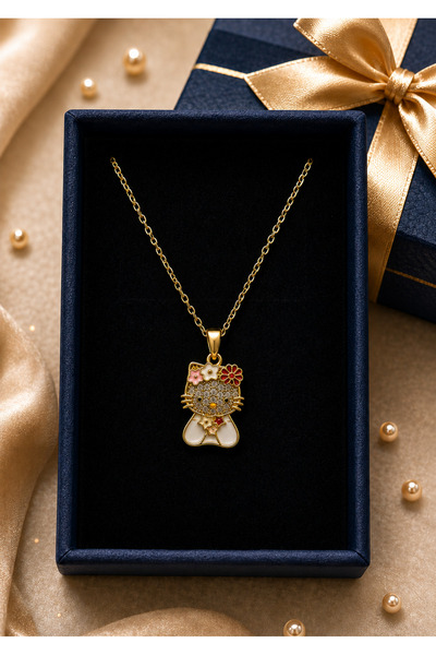 PULİNİN DÜKKANI Women's Necklace with Flower Detail and Cat Figure – Colorful...